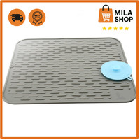 Silikon Trockenmatte 45X40 Cm Grau, Abtropfmatte Multifunktional Mit Buerste