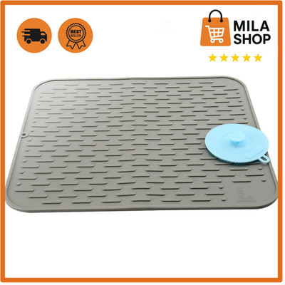 Silikon Trockenmatte 45x40 cm grau, Abtropfmatte multifunktional mit Buerste