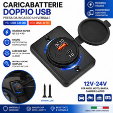 Presa USB accendisigari 12V Nautica Barca Auto Camper Moto caricabatteria 1A 2,1