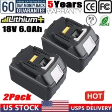 2 PACK 6.0Ah 18V Lithium-Ion For Makita BL1860B BL1850B BL1840B BL1830B BL1815B