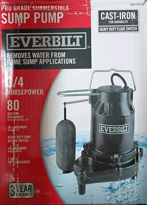 #ad Everbilt 3 4HP Cast Iron Pro Grade Submersible Sump Pump 1004 120 345 Open Box $142.49
