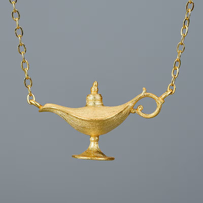 Aladdin Lamp Necklace: Handmade S925 Sterling Silver Fairy Tale Pendant