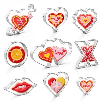 Heart Cookie Cutter Set, Valentine s Day Cutters 9 Pieces, 1, Silver 
