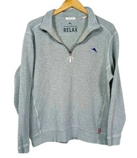Tommy Bahama Sweater Men's Large Relax Quarter Zip Pullover Sweatshirt Gray