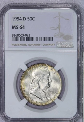 1954-D Franklin Half Dollar 50c NGC MS64 - Beautifully Toned!