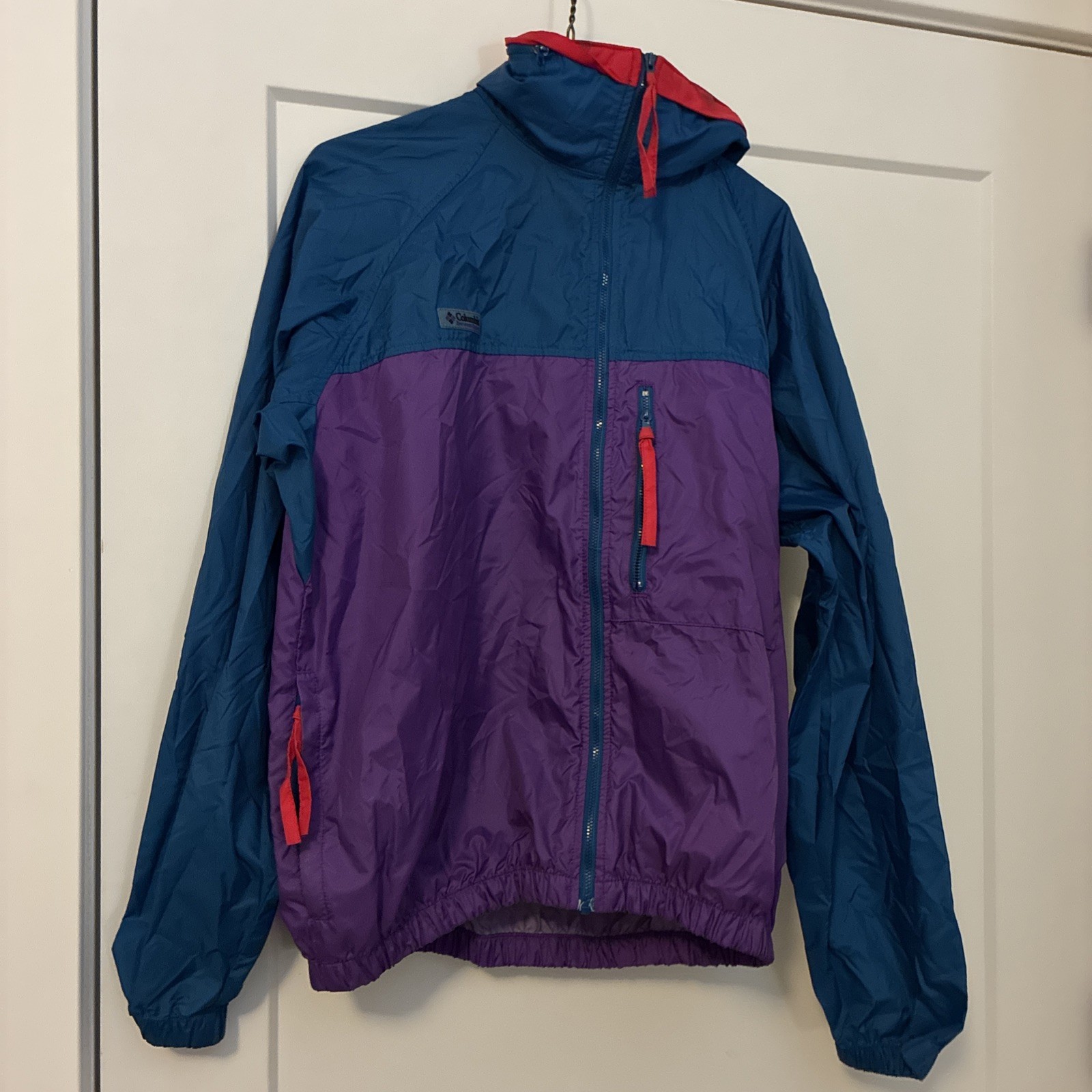 Columbia Jacket Mens Medium Purple Blue Rain Windbreaker Hoo