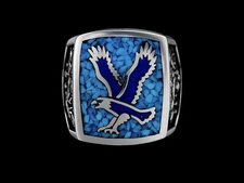 925 Sterling Silver Eagle Ring • Mountain Scene • Symbol of Freedom • Native...