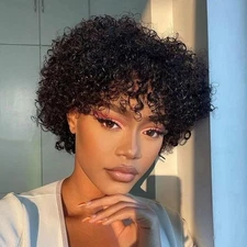 Afro Curly Wig Short Pixie Cut Wigs for Black Women Human Hair Wigs with Bangs