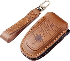 Leather Car Key Fob Cover Fit for Remote Keyless Entry Car Smart Key -Brown