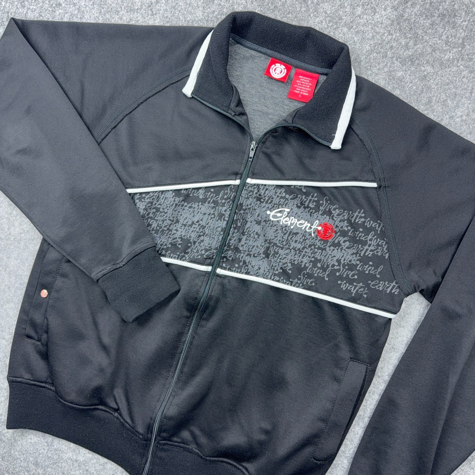 S Track Jacket Mens Large Black Full Zip Embroidered Y2k