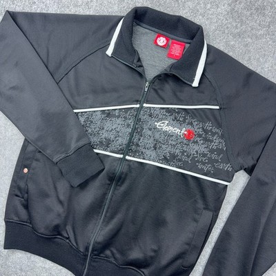 VTG Element Skateboards Track Jacket Mens Large Black Full Zip Embroidered Y2K