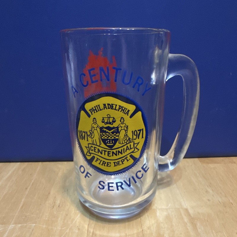 Vintage 1971 Philadelphia Fire Dept Centennial Glass Mug • Century of Service