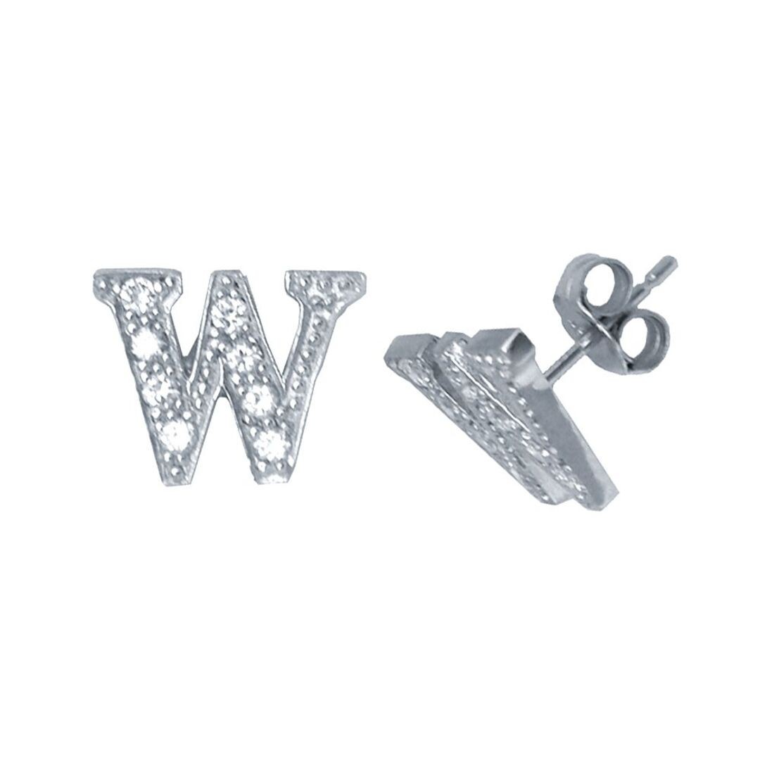 Sterling Silver Jewelco London Initial Identity Stud Earrings Letter W