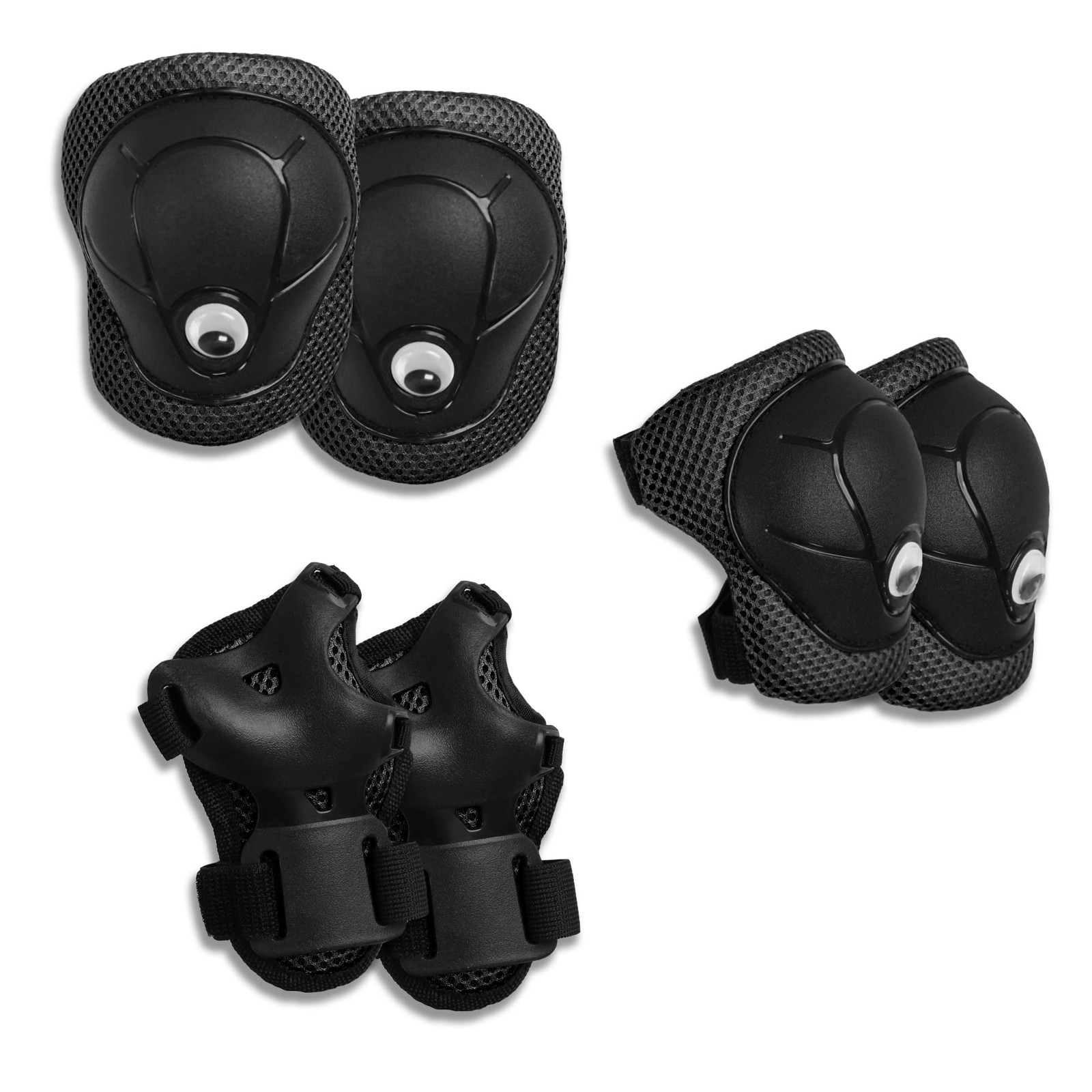 `Crazy Safety - Black Safety Gear Set For Kids: Knee Pads, Wrist Gu... Toy NUOVO
