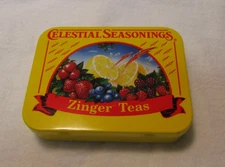 Celestial Seasonings Zinger Teas Tin , Yellow with fruit design