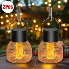 LED Flame Effect Solar Lantern Hanging Light Outdoor Garden Tree Yard Decor Lamp