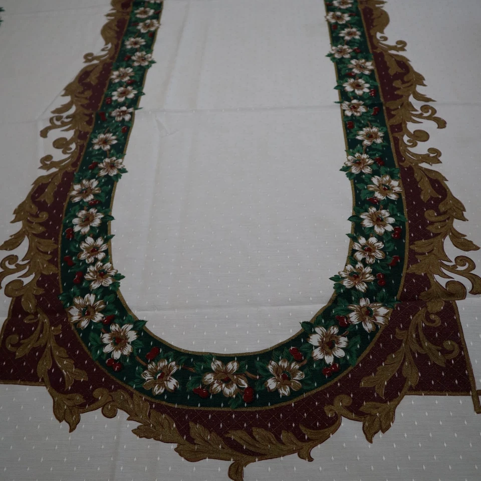 圣诞花卉大号矩形桌布装饰勃艮第金色 60 x 104 — 第 3/4 张图片