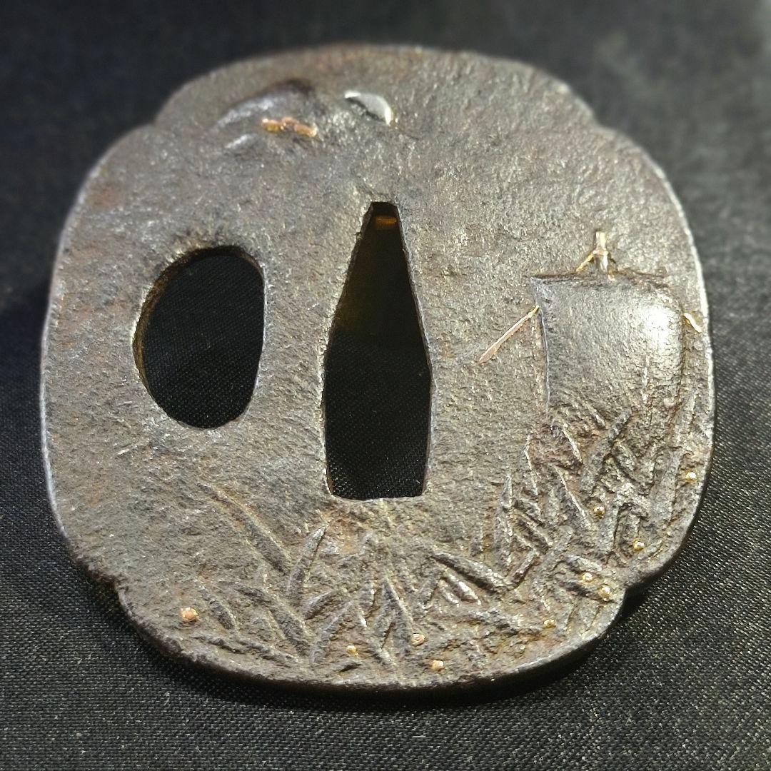 Japanese Tsuba sword guard tanto gold silver inlay Edo antique