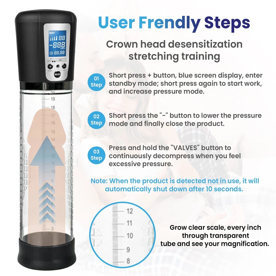 Vacuum Electric Penis Pump Digital rechargeable Male Men Penis Enlarger Growth - Image 4 of 4