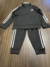 Adidas Kids Two Piece Active Jacket Pant Set Boys Size 4 Black White NEW