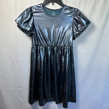 Wonder Nation Blue Metallic Girls Dress, L 10-12 Plus, NWOT Bubble Sleeve
