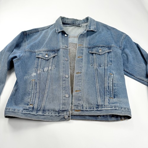 Vintage Indian Motorcycle Denim Jean Jacket Cheif Head Embossed Logo XL Retro - Picture 3 of 16