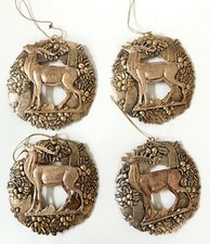 Set Of 4 Gold Glitter Reindeer Deer Buck Christmas Ornaments 5   Tall Light
