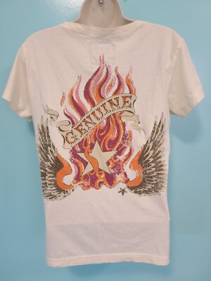 Harley Davidson H-D INK Beige T Shirt Embroidered Logo Wings & Sequin Medium 