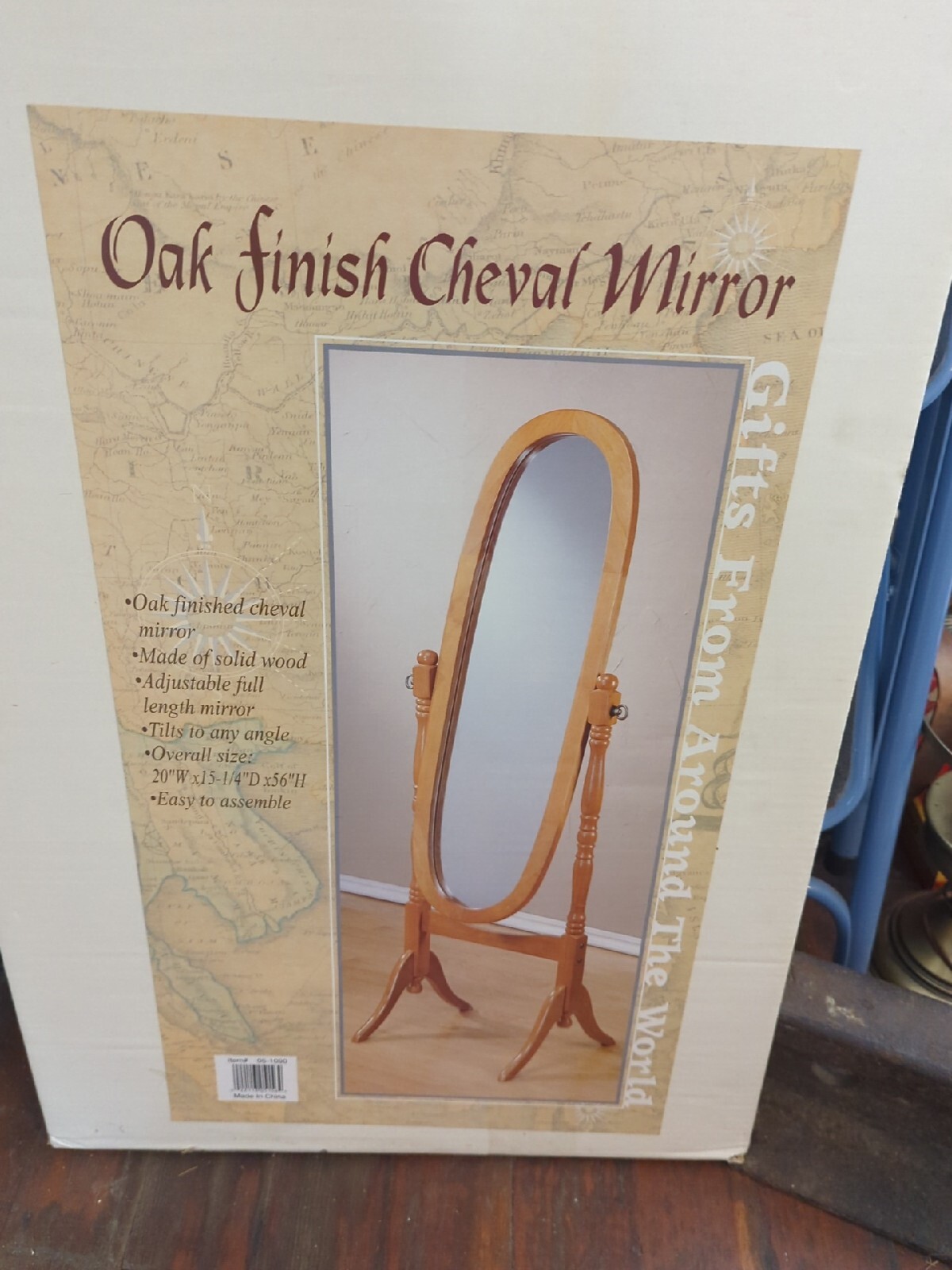 New Vintage Solid Oak Finish Wood Dressing Cheval Mirror Full Size 20 X 15 X 56"