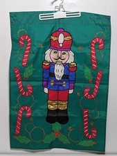 Vtg 40x28 Double Sided Applique Christmas Holiday Nutcracker  Candy Cane Flag