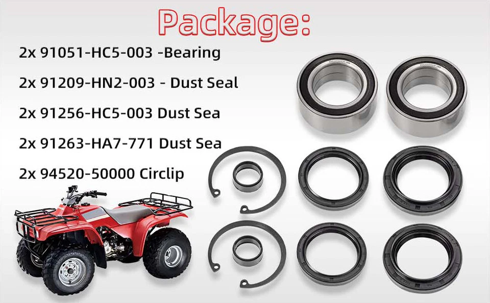 Kit de cojinetes y juntas de rueda delantera para Honda Rancher 350 400 420 4x4 TRX350/400/420 Foto 4 de 4