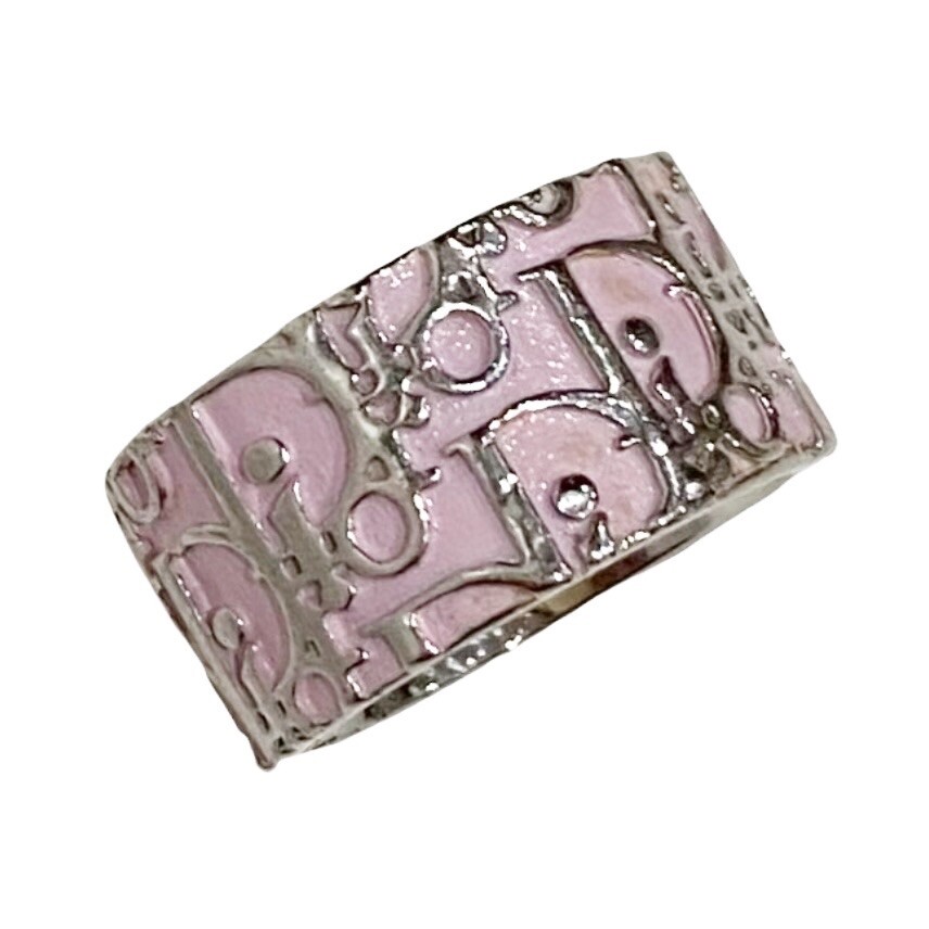 VINTAGE DIOR Pink Trotter Ring Monogram Silver Ring Size 5
