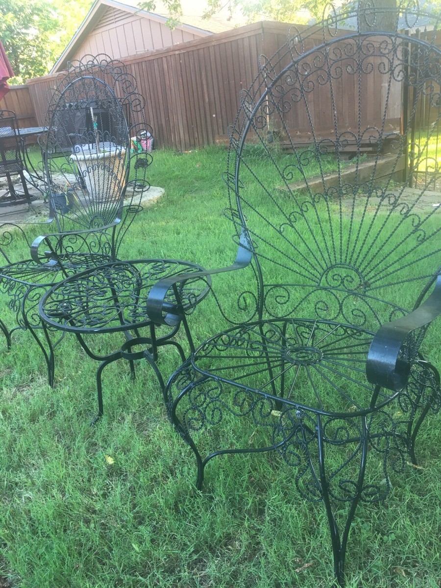 Pair of Vintage Salterini Wrought Iron Peacock Chairs