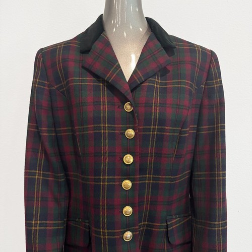 Vintage 90s Lauren Ralph Lauren Womens 8 Wool Plaid Velour Collar Blazer USA - Picture 3 of 16
