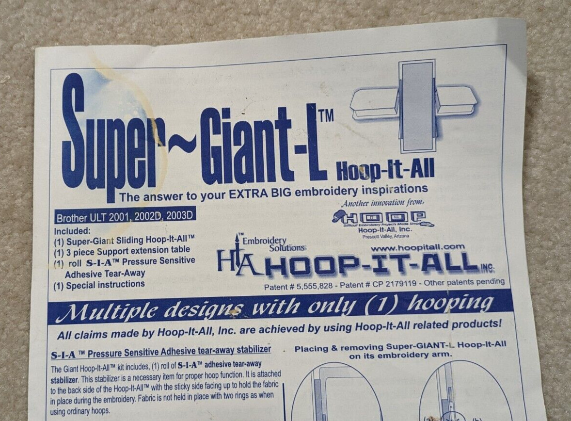 Super Giant-L Hoop-It-All 6x20 Embroidery Sewing Machine Table Extension