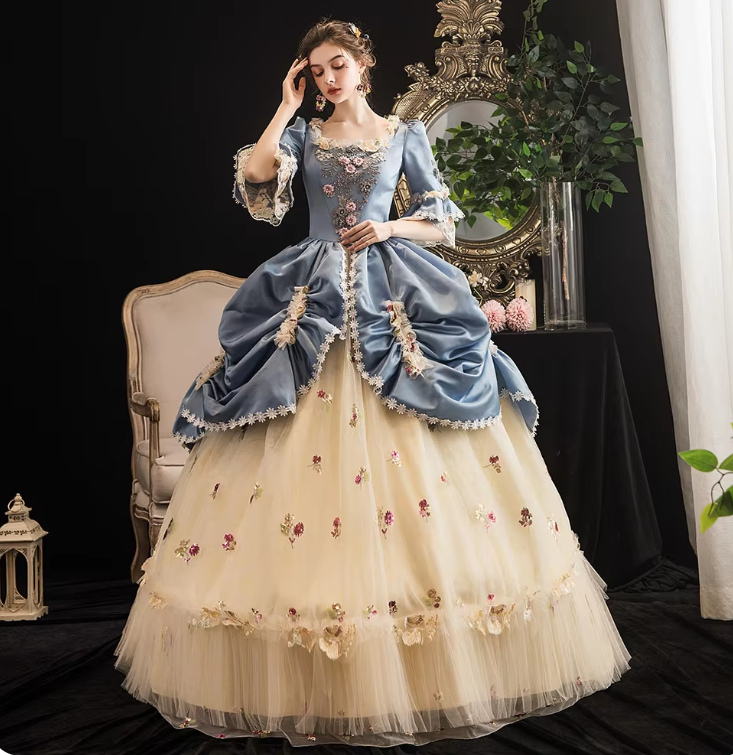 Blue Lace Quinceanera Dresses Ball Gown Adult Victorian Costumes for women