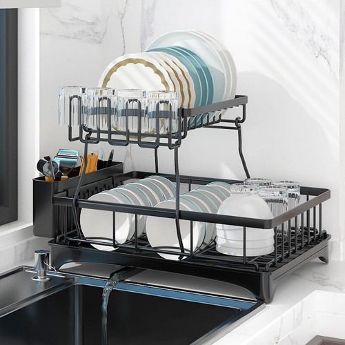 Küche Geschirr Tasse Trockengestell Utensil Abtropffläche Trockner Tablett Besteck Halter Organizer - Bild 5 von 13