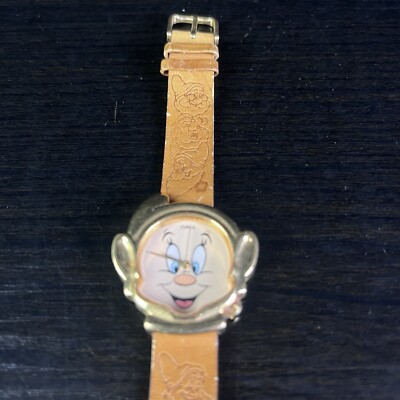 Timex Disney Dopey Womens Watch 35mm Gold Tone Brown Leather Band New Battery Timex Snow White Disney Dopey Mens Watch 35mm Gold Tone  main image 2