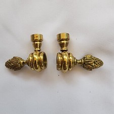 Pair Vintage Brass Pinecone Shelf Rail End Holder Drawer Pull Cafe Rod End 7/16"