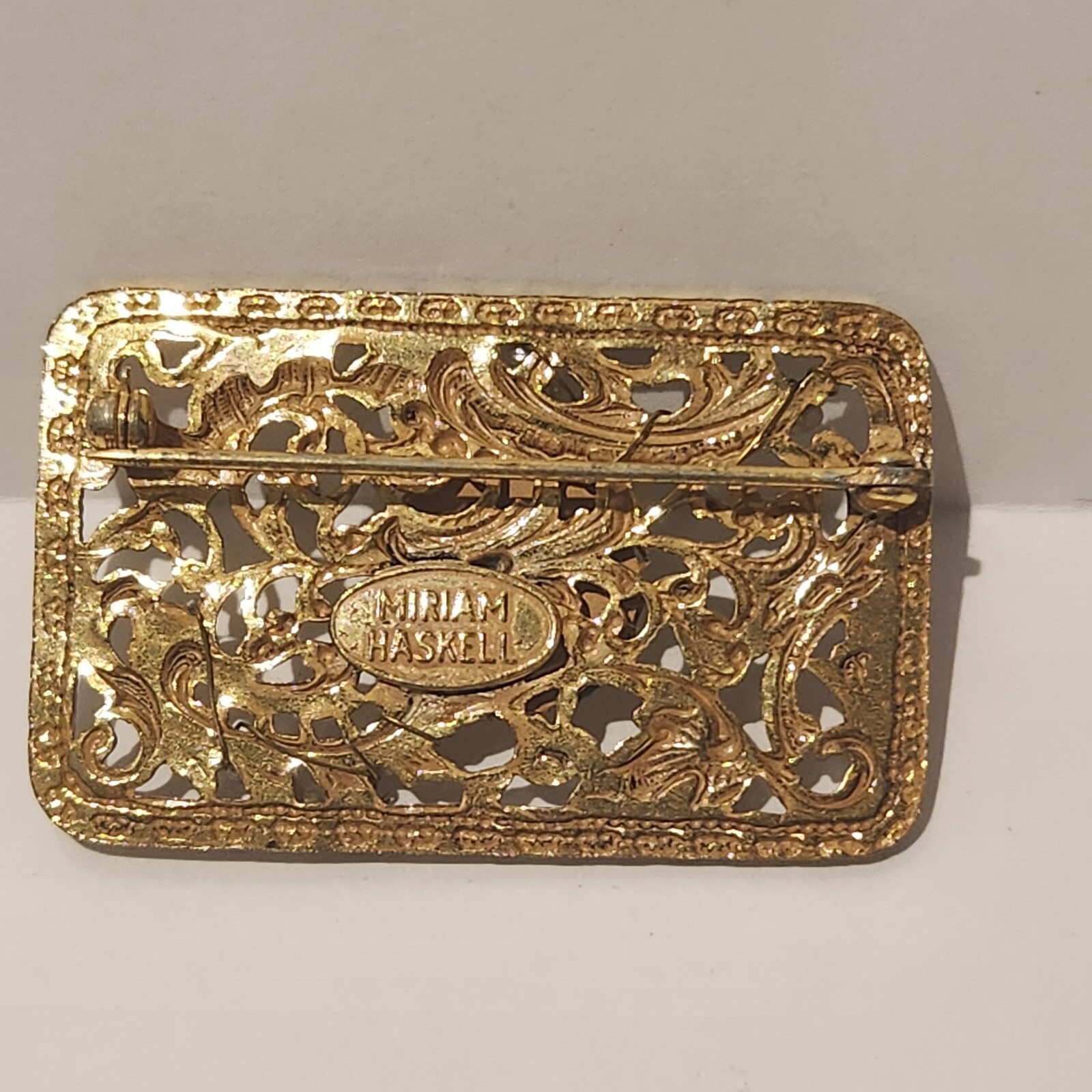 VINTAGE MIRIAM HASKELL Rectangular Brooch W/Pearls - image 3