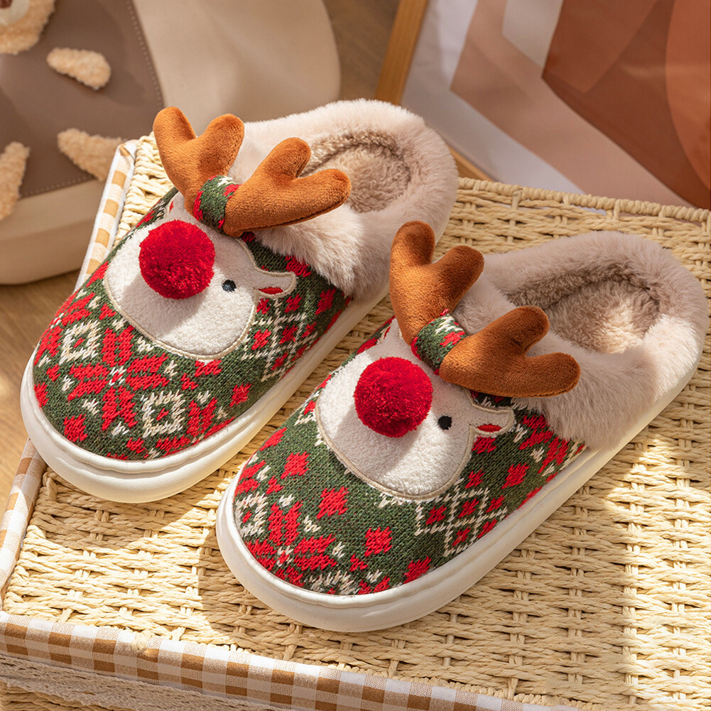 APL Pantofole Peluche Alce di Natale Soffici Pantofole Casa Antiscivolo per Camera da Letto Interno