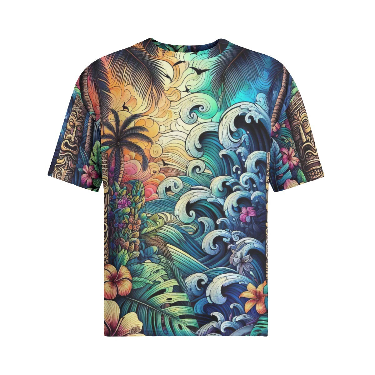 Hawaiian Psychedelic Surf Oversized 100% Cotton Tee Shirt All Over Print T-Shirt