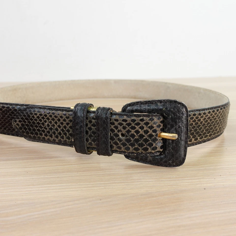 VINTAGE Real Snakeskin Belt Womens 28 Black Exotic Western Leather Dress Fashion - Image 3 of 4