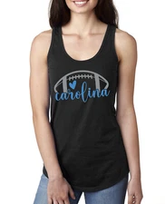 Fan Of Carolina Football Blue Heart Script Writing Ladies Racerback Tank Top