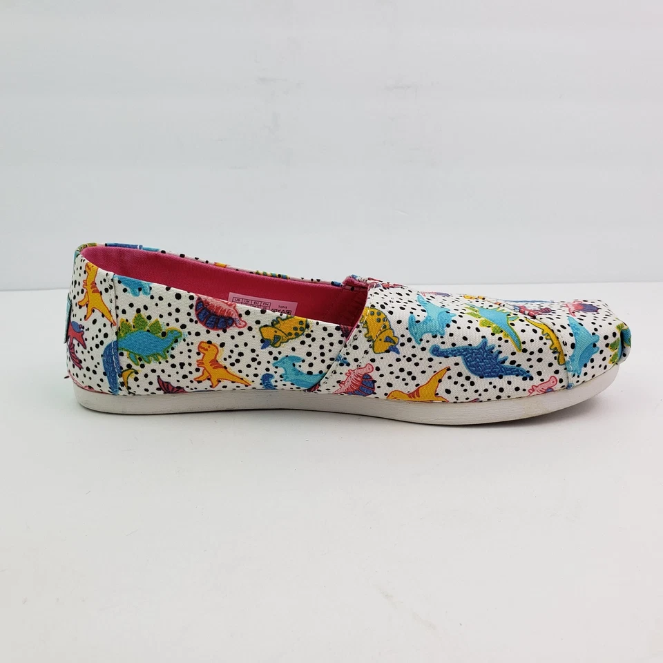Zapatos Mocasines Toms Alpargata Para Mujer Talla 8 Blanco Lunares Dinosaurio Sin Cordones Foto 4 de 4
