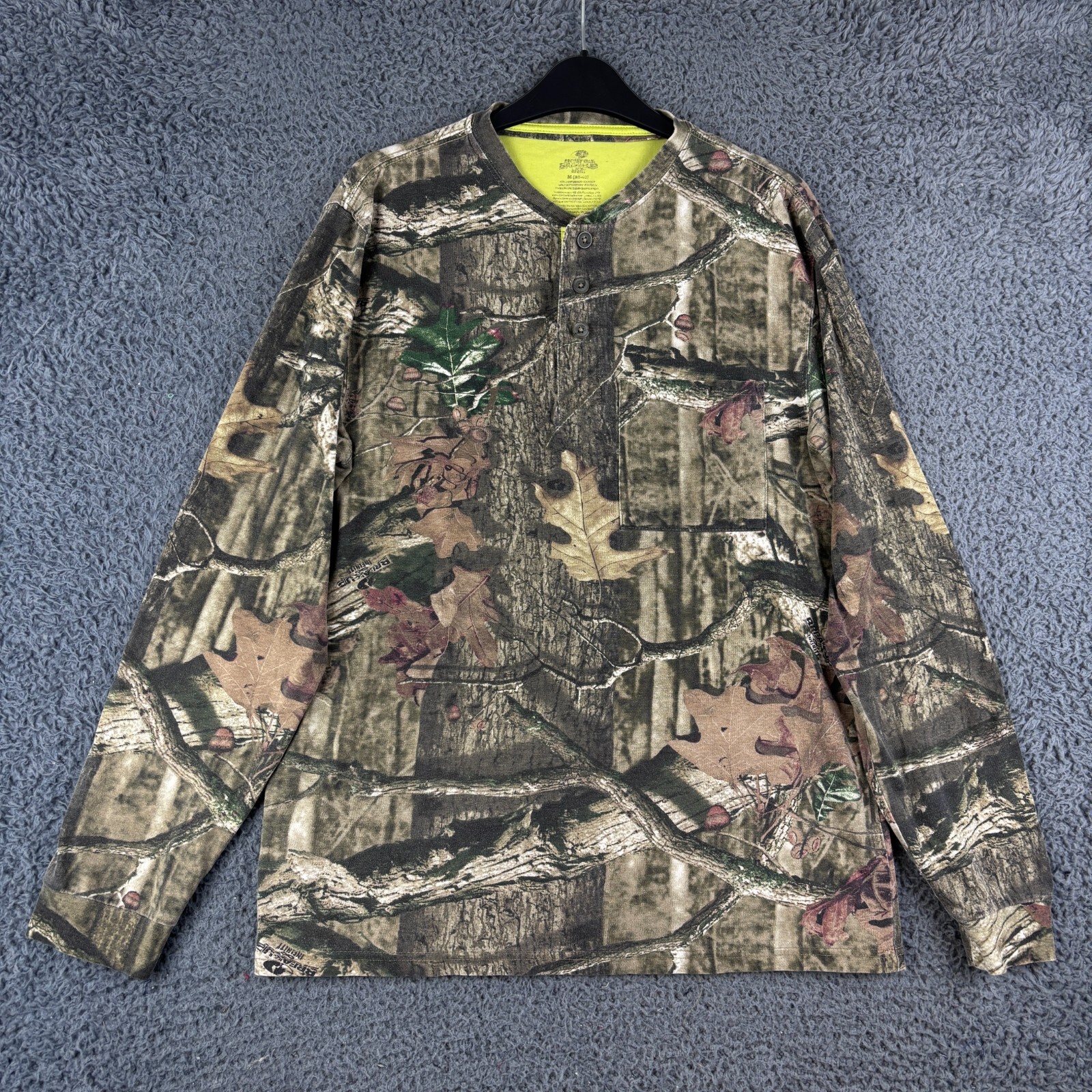 Mossy Oak Henley Shirt for Men - Medium Khaki Realtree Camo Hunting Shirt