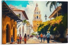 Cartagena Oil Painting, Colombia Canvas Wall Art, Colombia Print, Colombia Art
