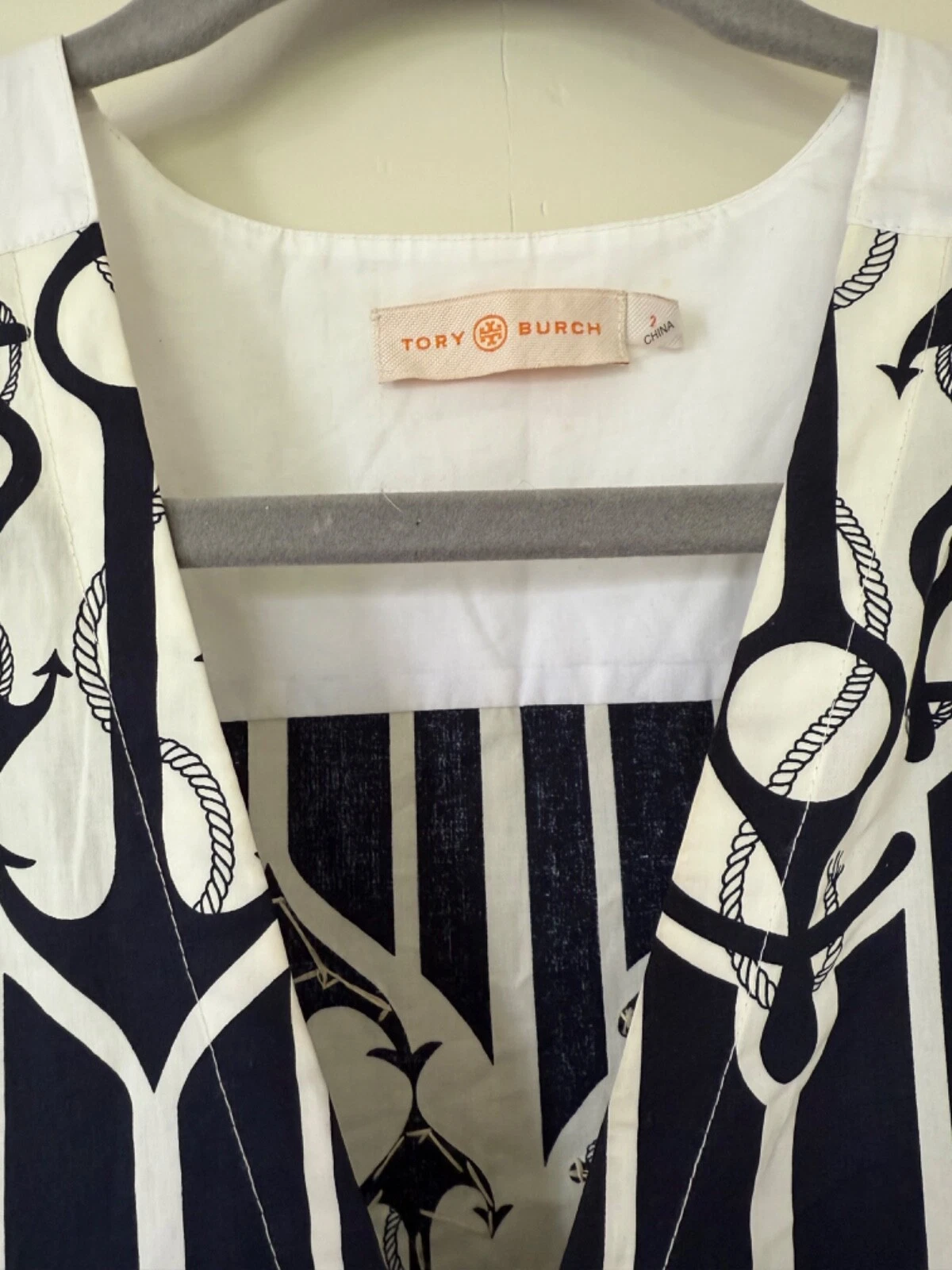 Abito Tory Burch in cotone stampato impreziosito a righe marinare midi tg 2 nautico