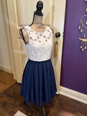 Anthropologie Altar'd State Dress Ivory Lace Blue Chiffon Fit Flare M 32 34  | eBay