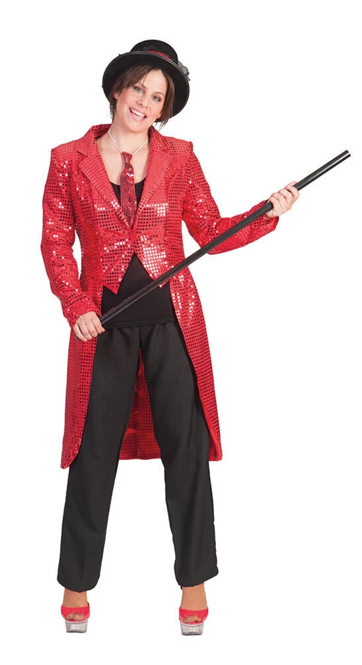 70001-FUNNY FASHION Damenfrack rot Frack Pailletten rot Paillettenfrack Karneval Damen-Kostüm KK